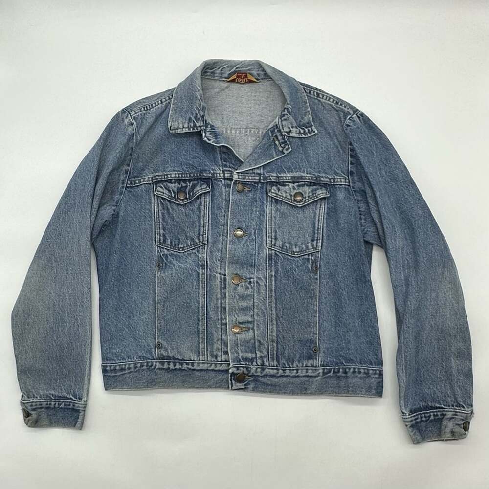 Vintage Rustler USA Made Size Large Denim Faded Distressed Trucker Jean Jacket